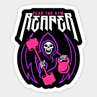 Fear The Gym Reaper (Kettlebell & Barbell) Funny Fitness Pun Sticker